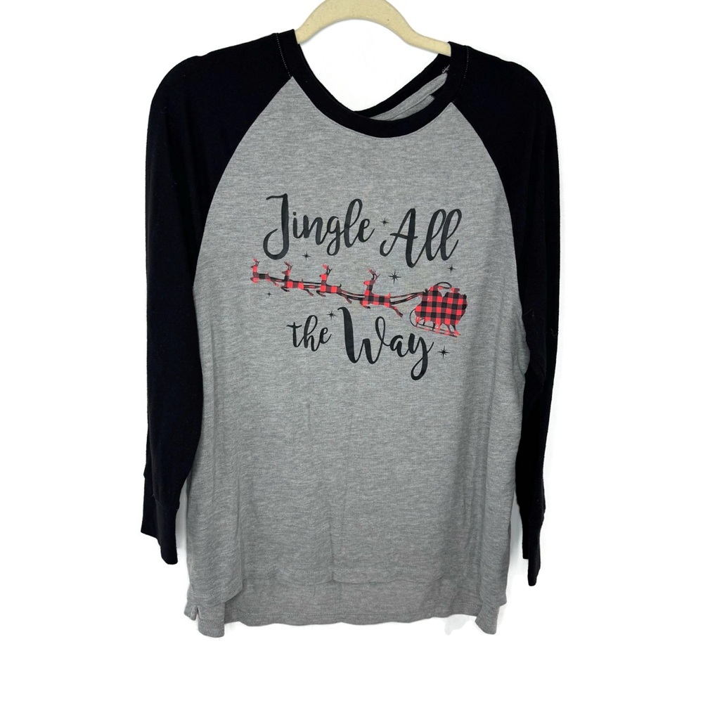 State of Mind Gray and Black Long Sleeve Tee Christmas Holiday